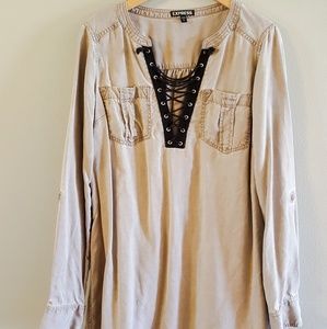 Express Gray/Black Shirt Dress